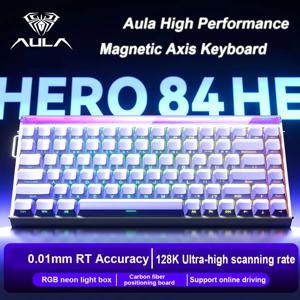 AULA HERO84 HE 자기 스위치 유선 기계식 키보드 RGB 음악 리듬 8K 반환 속도 키보드 컴퓨터 액세서리 게이머 용