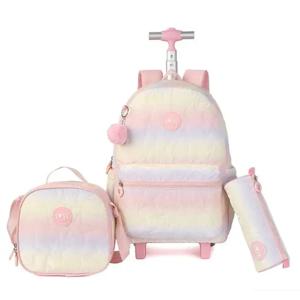 학교 바퀴 달린 배낭 가방 세트 여자 학생 Schoolbag 롤링 배낭 여자 학교 트롤리 가방 도시락 펜 가방
