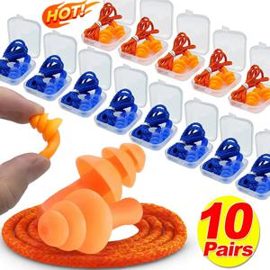 유선 귀마개 재사용 가능한 실리콘 귀마개(끈 밴드 포함) 수면용 이어버드 수영 소음 차단 이어팁