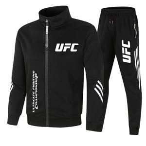 봄과 가을 UFC 인쇄 피트니스 Drawstring 후드와 스포츠 바지 세트 세련된 남성 조깅 야외 레저 슈트