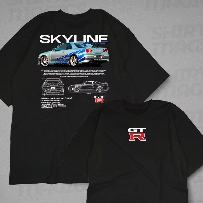 여름 새 프린트 반팔 티셔츠 Y2K 아메리칸 레트로 반팔 프린트 유럽과 미국의 자동차 시리즈 티셔츠 탑