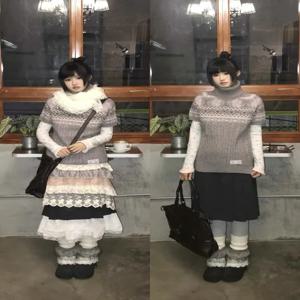 일본 스타일 레이어드 하프 하이 칼라 페어 아일 니트 반팔 슬림핏 가을 겨울 다용도 대학 스타일 유니크
