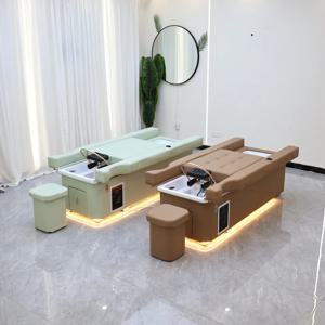 XinSheng 전기 리프트 샴푸 침대 마사지 테이블 - 헤드 SPA 훈증, 헤어 세면대 및 족욕기가 포함된 4-in-1 살롱 스테이션