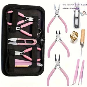 핑크 스테인리스 스틸 쥬얼리 플라이어 키트 - DIY 비즈 공예, 공예 및 휴대용 쥬얼리 도구용 라운드 노즈 및 와이어 커터