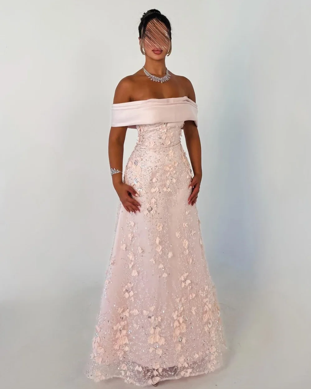 맞춤 제작 고품질 패션 튤 시퀸 꽃 주름 A라인 오프숄더 롱 드레스 맞춤 행사 드레스 레트로