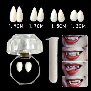 할로윈 1쌍/4쌍 뱀파이어 이빨 가짜 치아 코스프레 소품 메이크업 파티 레진 DIY 이빨 및 무료 접착제 선물 세트