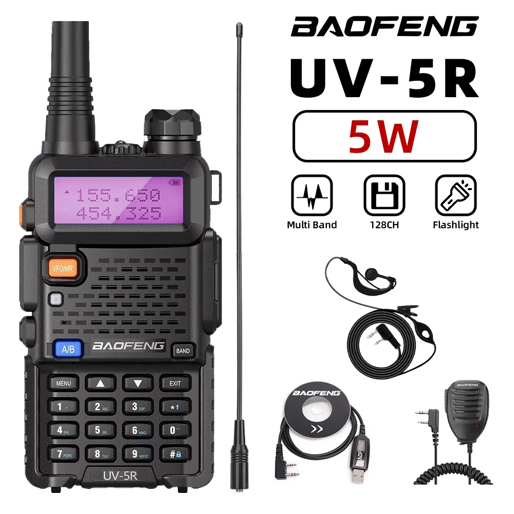 1PC 휴대용 핸드헬드 워키 토키 바오펑 고품질 UV-5R 128 채널 3-5KM 장거리 FM 라디오 통신