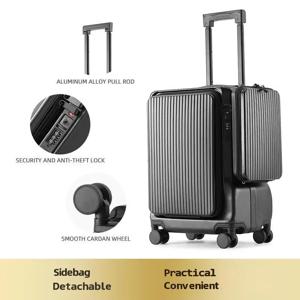 알루미늄 프레임과 수납 공간을 갖춘 새로운 여행 가방, 전면 개방형 USB 충전 기내용 케이스, 20인치 맞춤형 여행용 가방