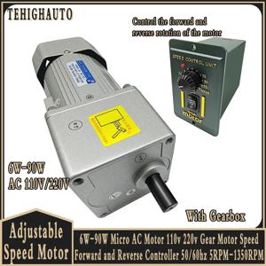 6W-90W 마이크로 AC 모터 110V 220V 기어 모터 속도 정방향 및 역방향 컨트롤러 CNC 포장 기계 용 50/60hz 5RPM-1350RPM