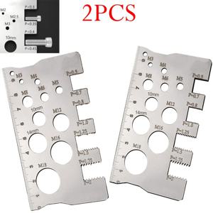 2개입 나사 피치 게이지 자, 측정 도구, 볼트 너트 미터법 스테인리스 스틸 나사 절단 게이지, 각도 모델 측정