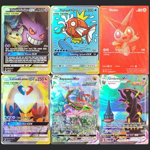 DIY PTCG 영어 Gengar Minikyu Charizard Pikachu Lucario Reshiram Victini Umbreon Mewtwo Latia 취미 컬렉션 플래시 카드 장난감