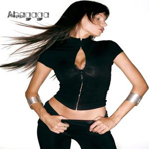 아하가가 섹시 여성 세트 반팔 홀로우 아웃 스키니 지퍼 기본 2피스 (탑+롱 팬츠) 하이 스트리트 터틀넥 레깅스 슈트