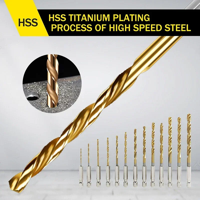 13PCS 육각 핸들 티타늄 트위스트 드릴 1.5-6.5mm 전동 드릴 스크류드라이버 드릴링 리밍 드릴 도구 스파이럴 드릴 비트