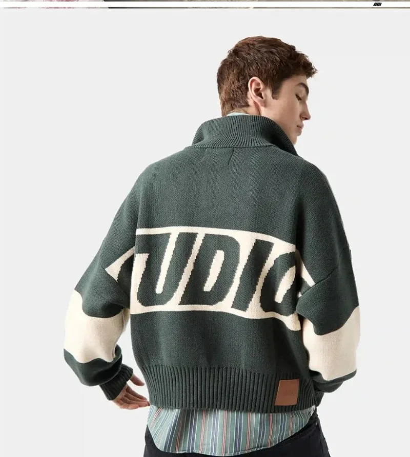 하이 스트리트 하라주쿠 캐주얼 레트로 가디건 스웨터 여성 트렌디 힙합 루즈 스트리트웨어 레터 자수 긴팔 탑 남성