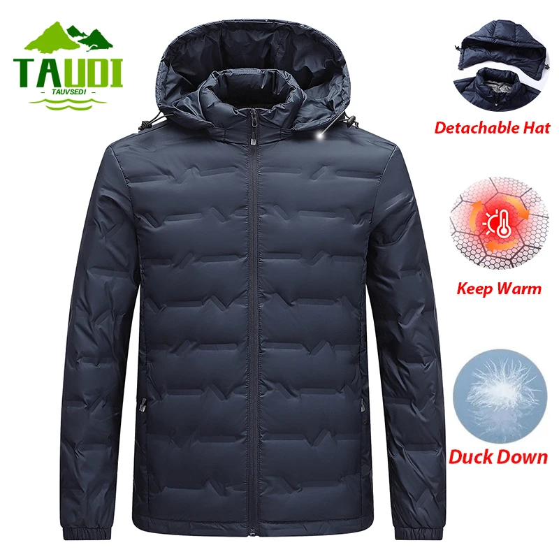 겨울 남성용 따뜻한 오리털 재킷 남성용 방풍 탈부착 가능한 모자 다운 재킷 남성용 경량 코트 캐주얼 고품질 재킷 남성용