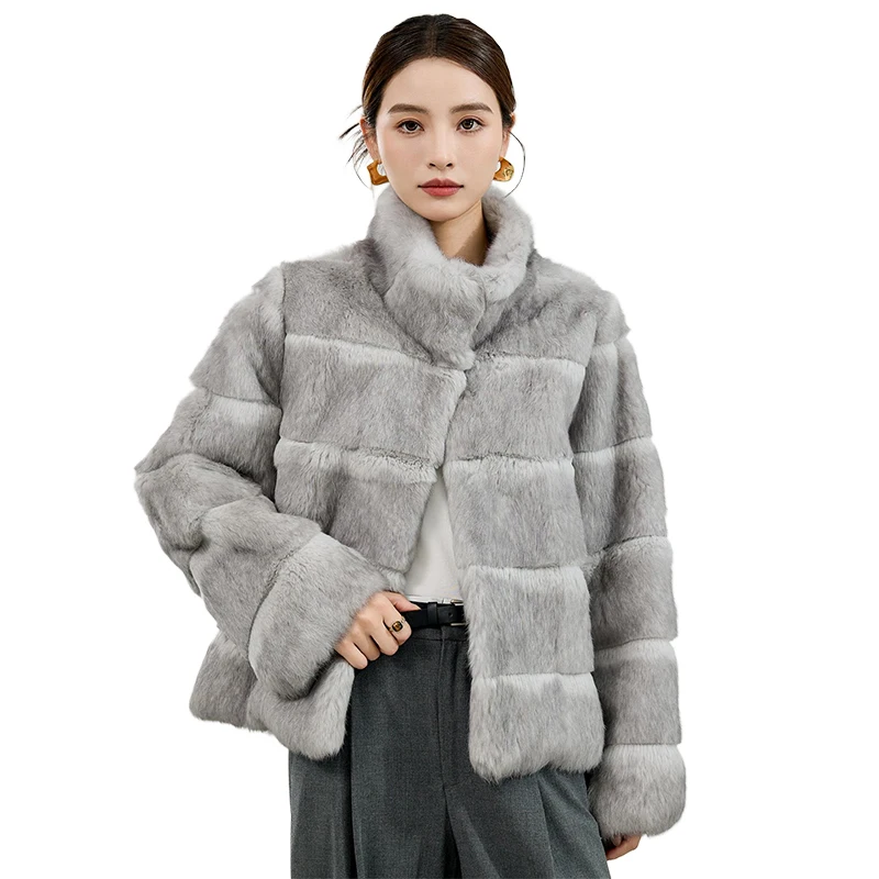여성용 재킷 100% 천연 진짜 토끼털 코트 겨울 재킷 따뜻하고 우아한 여성 아우터웨어 2025 신상 럭셔리 코트