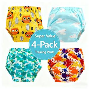4PC 아기 재사용 가능한 기저귀 팬티 천 기저귀 어린이 훈련 팬티 빨 수있는 통기성 거즈 기저귀