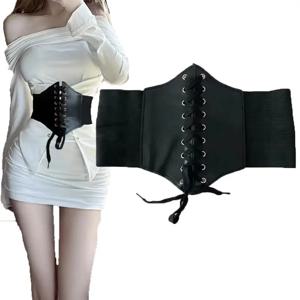 일본 레트로 다크 고딕 스타일 스웨이드 허리띠 여성용 와이드 허리 타이 엘라스틱 허리 슬리밍 스커트 외출복