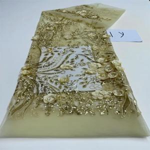 럭셔리 아프리카 레이스 원단 고품질 스팽글 비즈 레이스 원단 나이지리아 웨딩용 프랑스 튤 레이스 원단 1야드