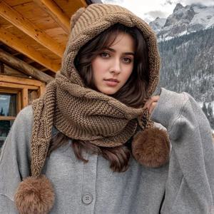 겨울용 따뜻한 삼중 볼 스카프 모자 세트 여성용 울 모자 챙 따뜻한 다기능 모자 추운 날씨에 적합한 패션 다용도