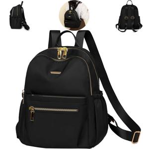 골드 하드웨어가 있는 블랙 나일론 미니 백팩, 다중 수납공간, 다용도 캐주얼, 일상 출퇴근/쇼핑, 패셔너블하고 실용적
