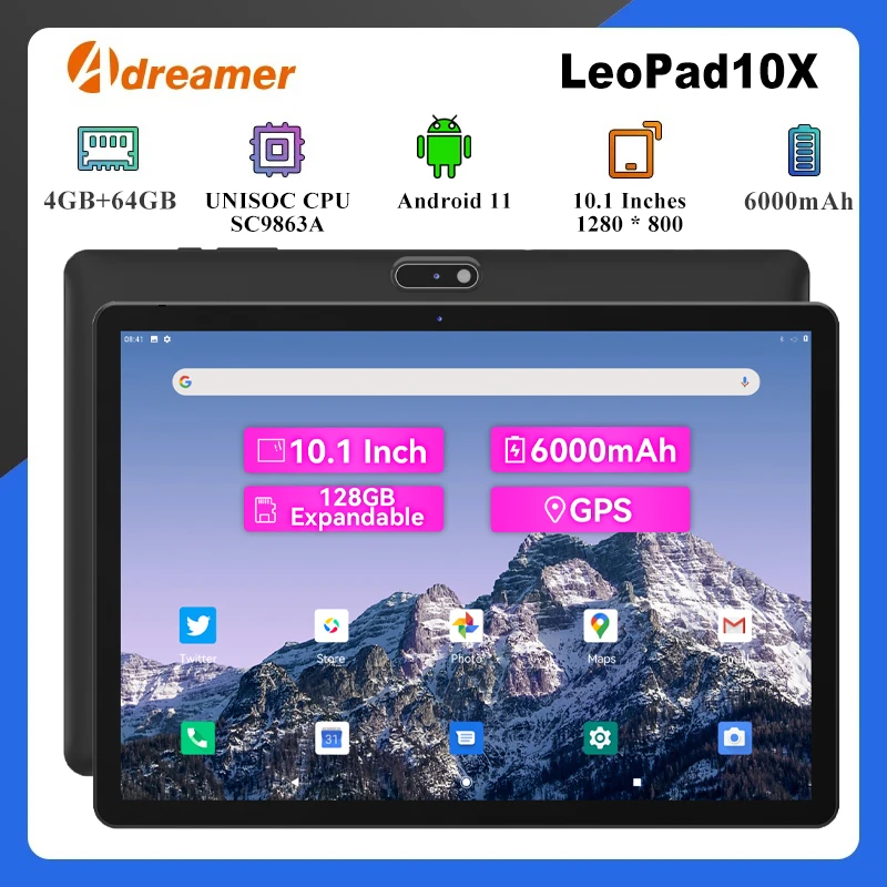 아드림어 레오패드10 태블릿 안드로이드 11 10.1인치 8코어 4GB 램 64GB 롬 1280x800 IPS 6000mAh 듀얼 카메라 타입-C 메탈 바디