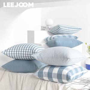 LEEJOOM 라이트 블루 베이비 블루 베개 커버 격자 무늬 홈 장식 소파 쿠션 커버 30x50cm/45x45cm 1PC