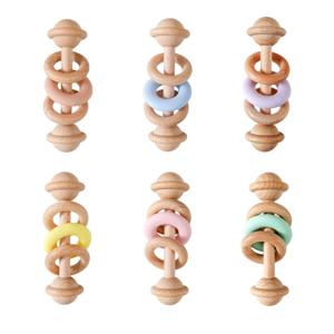 1Pc 아기 나무 딸랑이 Teether 장난감 너도밤 나무 나무 반지 스타 핸드 음악 딸랑이 젖니가 남 아기 장난감 몬테소리 장난감 어린이 선물