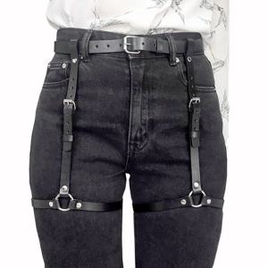 여성 패션 하네스 다리 하네스 Pu 가죽 조정 가능한 박힌 장식 허벅지 가터 벨트 고딕 하네스 속박 란제리