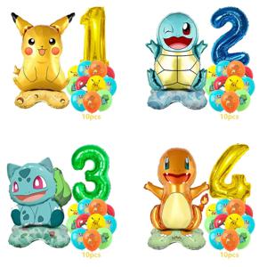 12pcs 포켓몬 피카추 풍선 세트 어린이 파티 장식 Charmander Squirtle Bulbasaur 생일 호일 풍선 선물 인형 장난감