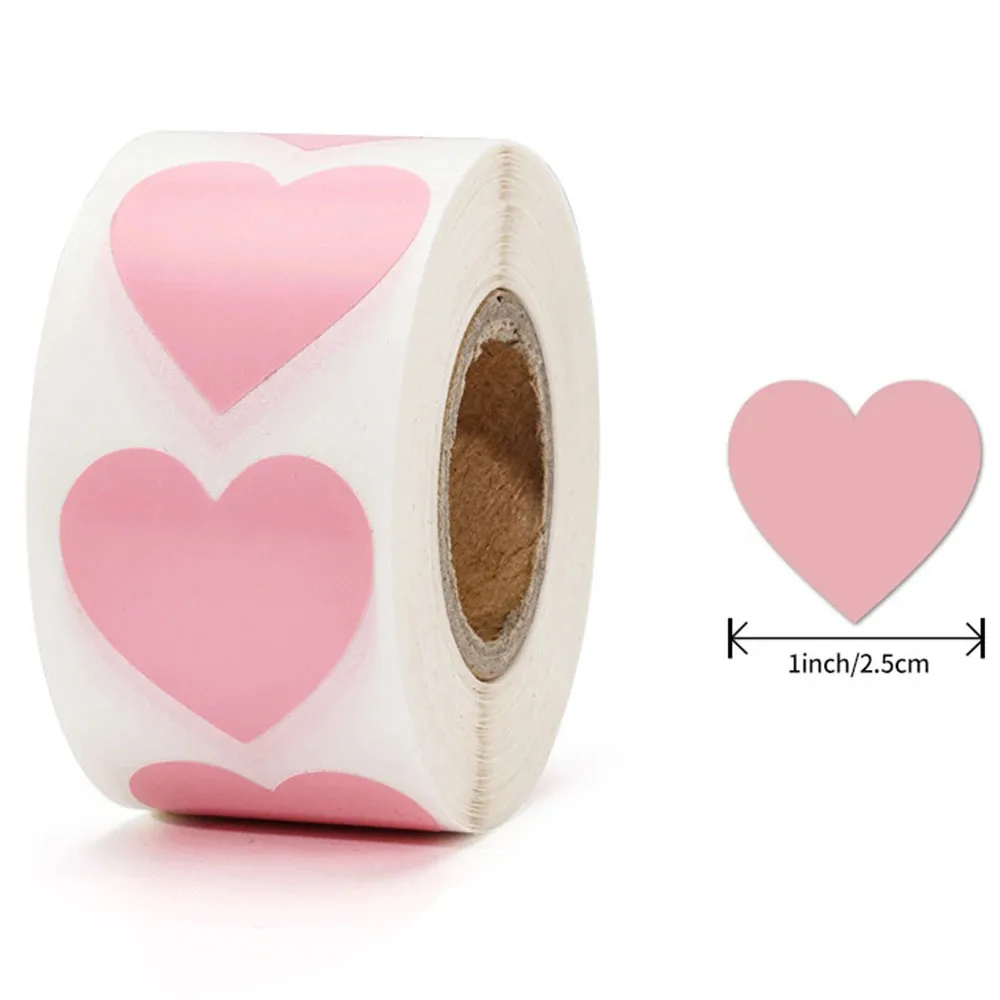 500Pcs/Roll DlY 쓰기 핑크 하트 스티커 2.5cm/1.0in DlY 장식 노트북 PC 패드 냉장고 선물 인감 라벨에 적합