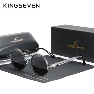 KINGSEVEN 고품질 고딕 Steampunk 선글라스 편광 된 남성 여성 브랜드 디자이너 빈티지 라운드 금속 프레임 태양 안경