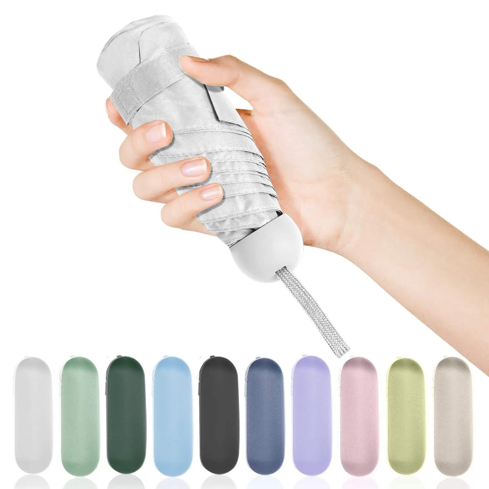 솔리드 컬러 휴대용 캡슐 우산 여성용 소형 이중 용도 차양 및 비 보호