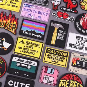 경고 편지 청바지 용 자수 패치 Good Vibes 패치에 철 의류 용 열 접착 패치 Applique Stickes Logo