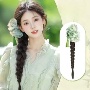 중국 스타일 태슬 클립온 포니테일 합성 가발, 우아한 트위스트, 긴 브레이드 헤어 익스텐션, 40cm