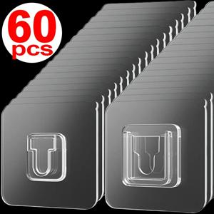 60/2pcs 양면 후크 부엌 침실 스토리지 홀더 플러그 소켓 옷걸이에 대 한 강력한 접착제 투명 Traceless 벽 후크