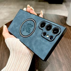 삼성 갤럭시 S25 S24 S23 S22 S21 노트 20 울트라 FE 노트 20 S 25 24 23 S24FE 용 레트로 가죽 케이스, 맥세이프 마그네틱 커버