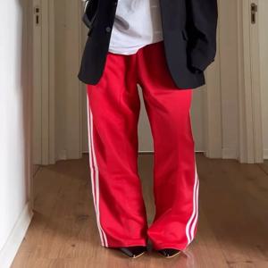 새로운 패션 여성 스트라이프 바지 느슨한 탄성 허리 Drawstring 스트레이트 다리 캐주얼 운동복 주머니 streetwear S M L