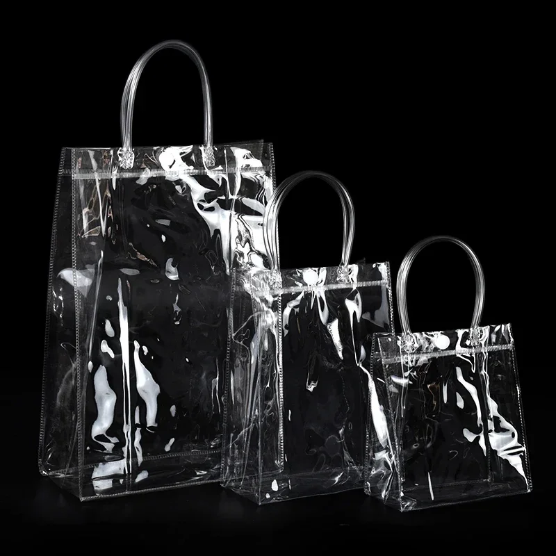 10/20Pcs 손잡이가있는 투명 선물 가방 결혼식 생일 파티 사탕 선물 포장 재사용 가능한 토트 백 크리스마스 베이비 샤워