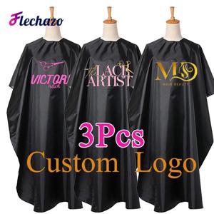 사용자 정의 로고 미용사 이발사 케이프 3Pcs 블랙 방수 전문 헤어 스타일 케이프 Lighweight 홈 판매 사용 헤어 커팅 케이프