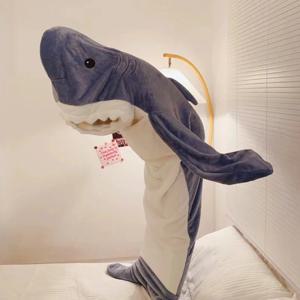 귀여운 상어 담요 격자 무늬 침낭 만화 여성 잠옷 잠옷 상어 담요 가운 성인 Homewear 잠옷 편안한 목욕 가운