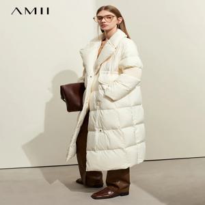 AMII 미니멀리스트 솔리드 한국 패션 다운 재킷 여성 의류 2025 겨울 슈트 칼라 재킷 따뜻한 두꺼운 롱 코트 12344029
