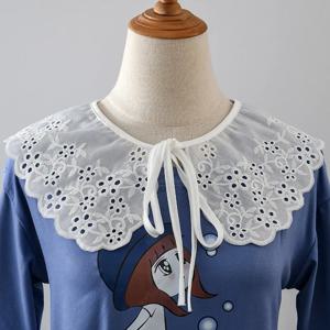 여성용 흰색 자수 가짜 칼라, 더블 레이어 인형 목, 어깨 끈이 달린 세련된 장식 숄