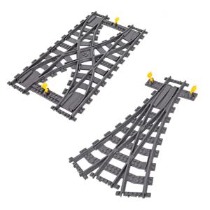 MOC 도시 기차 레일 횡단 트랙 세트 스터드 갭 트리플 스위치 벽돌 빌딩 블록 기술 계몽 장난감 어린이를위한
