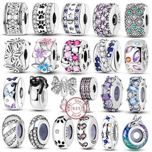 클립 매력 새로운 925 스털링 실버 걸쇠 매력 실리콘 스페이서 구슬 맞는 원래 팔찌 목걸이 DIY 매력 보석 여성 선물