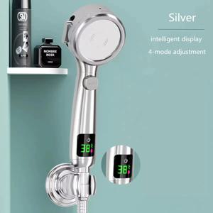 고압 휴대용 욕실 샤워 헤드 물 절약 샤워 헤드 가압 조절 스프레이 LED 디지털 온도 디스플레이