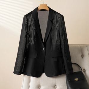 여름 9부 소매 메쉬 슈트 여성 코트는 슬림하고 통기성이 뛰어난 슈트를 풍깁니다. Topexuding Professional Aura