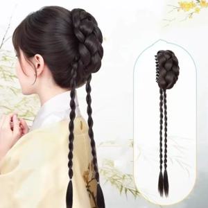 45cm 중국 스타일 합성 꽃 봉오리 트위스트 머리띠 가발 클립 여성 달콤한 멋진 포니 테일 헤어 익스텐션