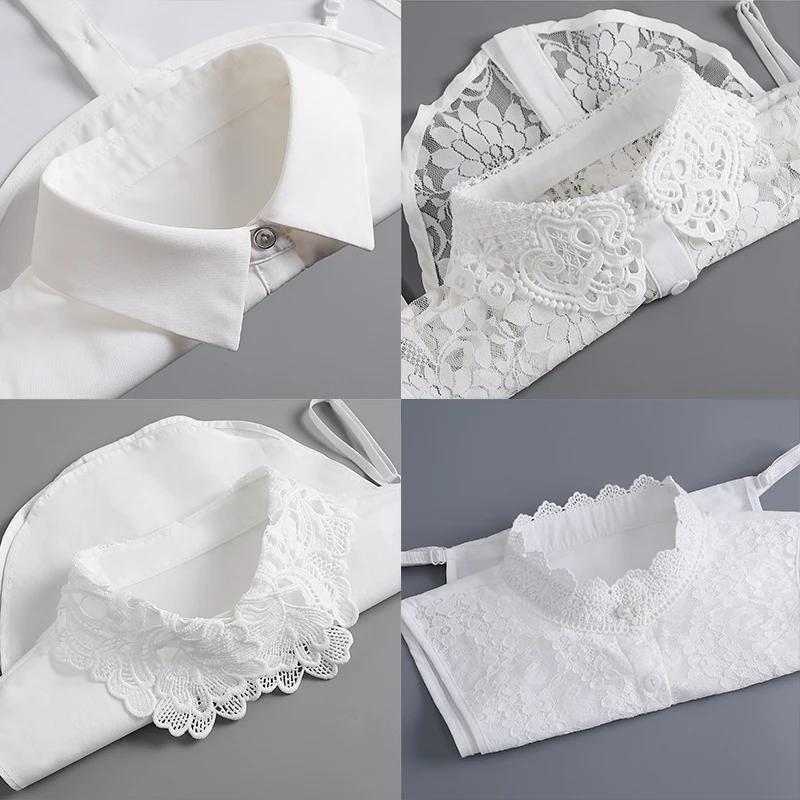 여성용 패션 하프 셔츠 스타일 가짜 칼라, 탈부착 가능한 스탠드 칼라, 빈티지 레이스 레이디스 가짜 블라우스 칼라 장식