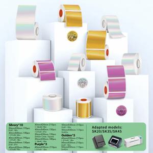 SINMARK 2롤 컬러 홀로그램 라벨 레이저 PET 스티커 (바코드 인쇄용, Phomemo M110 M220 E210 P50 DETONG P1 호환)